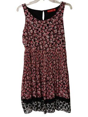 Elle Dress Sz S Pink & Black Floral Print Sleeveless Dress Keyhole Lined #I-8